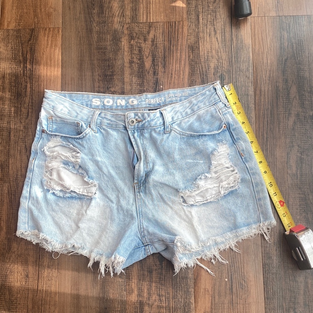SONG Light Blue Distressed Jean Shorts